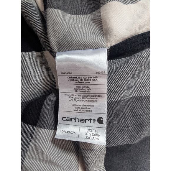 Carhartt Top Mens 3X Black White Plaid Button Front Flannel Relaxed Fit - Picture 7 of 10